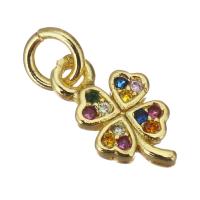 Cubic Zirconia Micro Pave Brass Pendant, Four Leaf Clover, gold color plated, micro pave cubic zirconia Approx 3mm 