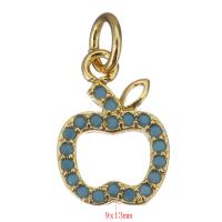 Cubic Zirconia Micro Pave Brass Pendant, Apple, gold color plated, micro pave cubic zirconia & hollow Approx 3.5mm 