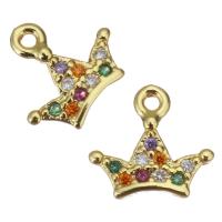 Cubic Zirconia Micro Pave Brass Pendant, Crown, gold color plated, micro pave cubic zirconia Approx 1mm 