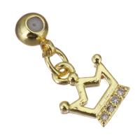 Cubic Zirconia Micro Pave Brass Pendant, Crown, gold color plated, micro pave cubic zirconia & hollow 