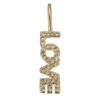 Cubic Zirconia Micro Pave Brass Pendant, Alphabet Letter, gold color plated, micro pave cubic zirconia & hollow Approx 