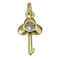 Cubic Zirconia Micro Pave Brass Pendant, Key, gold color plated, micro pave cubic zirconia Approx 2.5mm 