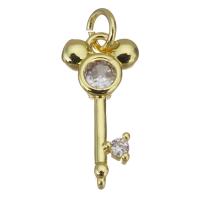 Cubic Zirconia Micro Pave Brass Pendant, Key, gold color plated, micro pave cubic zirconia Approx 2.5mm 