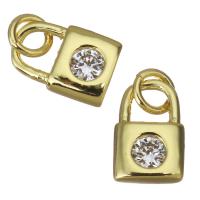 Cubic Zirconia Micro Pave Brass Pendant, Lock, gold color plated, micro pave cubic zirconia Approx 2.5mm 