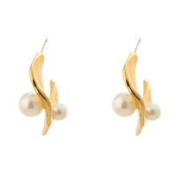 Pendientes de Perno de Aleación de Zinc, con perla, chapado en color dorado, para mujer, Blanco, 13x37mm, Vendido por Par