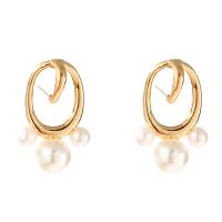 Pendientes de Perno de Aleación de Zinc, con perla, chapado en color dorado, para mujer, Blanco, 21x32mm, Vendido por Par