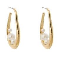 Freshwater Pearl Stud Earring, Zinc Alloy, gold color plated, for woman, white 