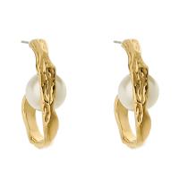 Freshwater Pearl Stud Earring, Zinc Alloy, gold color plated, for woman, white 