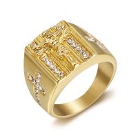 Strass Edelstahl Fingerring, 316 L Edelstahl, Kreisring, plattiert, Modeschmuck & mit Strass, goldfarben, 19mm, Größe:7-14, verkauft von PC