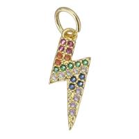 Cubic Zirconia Micro Pave Brass Pendant, Lightning Symbol, gold color plated, micro pave cubic zirconia Approx 3.5mm 