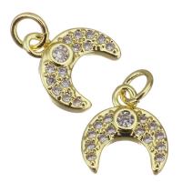 Cubic Zirconia Micro Pave Brass Pendant, Moon, gold color plated, micro pave cubic zirconia Approx 2.5mm 