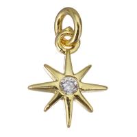 Colgante de Micro Pavé de Zirconía Cúbica, metal, Ocho Punto Estrella, chapado en color dorado, micro arcilla de zirconia cúbica, 8x11x2mm, agujero:aproximado 2.5mm, Vendido por UD