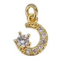 Colgante de Micro Pavé de Zirconía Cúbica, metal, Luna, chapado en color dorado, micro arcilla de zirconia cúbica, 8x10x3mm, agujero:aproximado 2.5mm, Vendido por UD