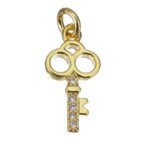 Colgante de Micro Pavé de Zirconía Cúbica, metal, Llave, chapado en color dorado, micro arcilla de zirconia cúbica, 7x14.5x2mm, agujero:aproximado 2.5mm, Vendido por UD