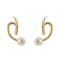 Pendientes de Perno de Aleación de Zinc, con perla, chapado en color dorado, para mujer, Blanco, 17x32mm, Vendido por Par