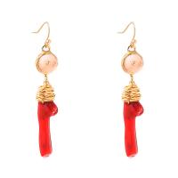 pendiente gota de aleación de cinc, aleación de zinc, con Coral & Perlas cultivadas de agua dulce, chapado en color dorado, para mujer, Blanco, 13x58mm, Vendido por Par