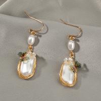 Resin Zinc Alloy Earring, with Resin, gold color plated, for woman, white 