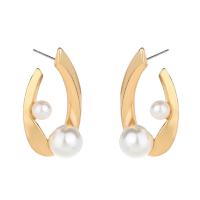 Freshwater Pearl Stud Earring, Zinc Alloy, gold color plated, for woman, white 