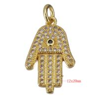 Colgante de Micro Pavé de Zirconía Cúbica, metal, Mano, chapado en color dorado, micro arcilla de zirconia cúbica, 12x20x3mm, agujero:aproximado 3mm, Vendido por UD