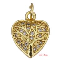 Colgante de Micro Pavé de Zirconía Cúbica, metal, Corazón, chapado en color dorado, micro arcilla de zirconia cúbica, 10x13x2.5mm, agujero:aproximado 2.5mm, Vendido por UD