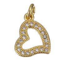 Colgante de Micro Pavé de Zirconía Cúbica, metal, Corazón, chapado en color dorado, micro arcilla de zirconia cúbica & hueco, 9x11.5x1.5mm, agujero:aproximado 2.5mm, Vendido por UD