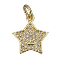 Colgante de Micro Pavé de Zirconía Cúbica, metal, Estrella, chapado en color dorado, micro arcilla de zirconia cúbica, 11x13x1.5mm, agujero:aproximado 3mm, Vendido por UD