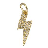 Cubic Zirconia Micro Pave Brass Pendant, Lightning Symbol, gold color plated, micro pave cubic zirconia Approx 3.5mm 