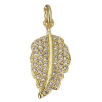 Cubic Zirconia Micro Pave Brass Pendant, Leaf, gold color plated, micro pave cubic zirconia Approx 3mm 