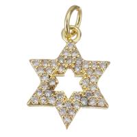 Cubic Zirconia Micro Pave Brass Pendant, Hexagram, gold color plated, micro pave cubic zirconia & hollow Approx 3.5mm 