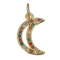 Colgante de Micro Pavé de Zirconía Cúbica, metal, Luna, chapado en color dorado, micro arcilla de zirconia cúbica & hueco, 9x14x2mm, agujero:aproximado 3mm, Vendido por UD