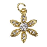 Colgante de Micro Pavé de Zirconía Cúbica, metal, Flor, chapado en color dorado, micro arcilla de zirconia cúbica, 11x14x3mm, agujero:aproximado 2.5mm, Vendido por UD