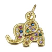 Colgante de Micro Pavé de Zirconía Cúbica, metal, Elefante, chapado en color dorado, micro arcilla de zirconia cúbica, 12x12x2mm, agujero:aproximado 2.5mm, Vendido por UD