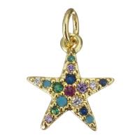 Colgante de Micro Pavé de Zirconía Cúbica, metal, Estrella, chapado en color dorado, micro arcilla de zirconia cúbica, 11x13x2mm, agujero:aproximado 3.5mm, Vendido por UD