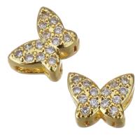 Cubic Zirconia Micro Pave Brass Beads, Butterfly, gold color plated, micro pave cubic zirconia Approx 1mm 