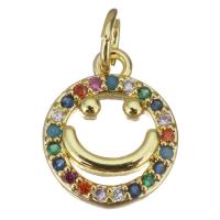 Colgante de Micro Pavé de Zirconía Cúbica, metal, Cara sonriente, chapado en color dorado, micro arcilla de zirconia cúbica & hueco, 10x12x2.5mm, agujero:aproximado 3.5mm, Vendido por UD