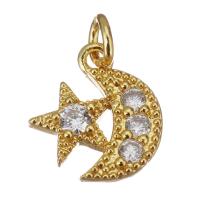 Colgante de Micro Pavé de Zirconía Cúbica, metal, Luna y estrella, chapado en color dorado, micro arcilla de zirconia cúbica, 10x11x2.5mm, agujero:aproximado 2.5mm, Vendido por UD