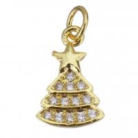 Colgante de Micro Pavé de Zirconía Cúbica, metal, Árbol de Navidad, chapado en color dorado, micro arcilla de zirconia cúbica, 7.5x11.5x1.5mm, agujero:aproximado 2.5mm, Vendido por UD