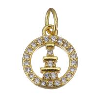 Cubic Zirconia Micro Pave Brass Pendant, Round, gold color plated, micro pave cubic zirconia & hollow Approx 3.5mm 