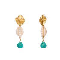 Turquoise Zinc Alloy Earring, with Shell, gold color plated, for woman, dark green 