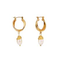 Zinc Alloy, with Freshwater Pearl, gold color plated, for woman, white 