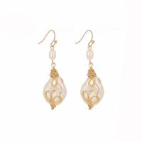 Boucles d'oreilles d'eau douce de Perle , laiton, Placage de couleur d'or, pour femme, blanc Vendu par paire