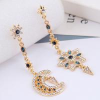 Asymmetric Earrings, Zinc Alloy, Moon and Star, plated, for woman & with rhinestone 