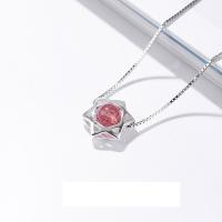 Collier de bijoux en argent , Argent sterling 925, avec Strawberry Quartz, Hexagram, Placage, bijoux de mode & pour femme, argent, 13*400+50mm, Vendu par brin