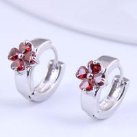 Befestiger Zirkonia Messing Ohrring, Blume, silberfarben plattiert, Micro pave Zirkonia & für Frau, keine, 13x8mm, verkauft von Paar