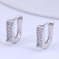 Befestiger Zirkonia Messing Ohrring, silberfarben plattiert, Micro pave Zirkonia & für Frau, 12x3mm, verkauft von Paar