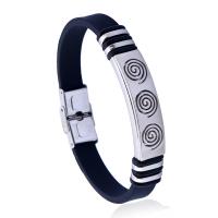 Men Bracelet, Titanium Steel, with Silicone & Stainless Steel, fashion jewelry, black 