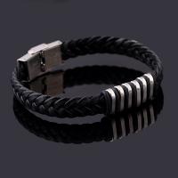 Men Bracelet, Titanium Steel, with Microfiber PU & Stainless Steel, fashion jewelry, black, 1.0CMX0.3CM cm 