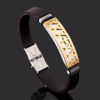 Men Bracelet, Titanium Steel, with Faux Leather & Silicone & Stainless Steel, fashion jewelry, brown, 1.0CMX0.3CM Approx 20 cm 