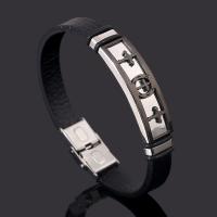 Men Bracelet, Titanium Steel, with Faux Leather & Silicone & Stainless Steel, fashion jewelry, black, 1.0CMX0.3CM Approx 20 cm 