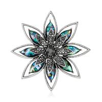 Zinc Alloy Jewelry Brooch, with Abalone Shell, Flower, silver color plated, for woman & with rhinestone 